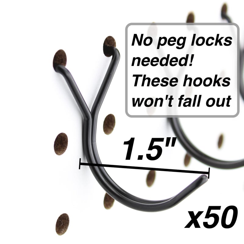 Right Arrange RightArrange Steel Pegboard Hooks 50-Pack 1.5in J-Hook, Black - Will Not Fall Out - Fits Any Peg Board - Multipurpose - Organize Necklaces, Jewelry, Retail Items, Keys, Craft or Supplies - Image 2
